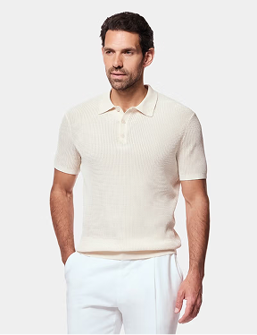 Cream Premium Open Knit Polo Shirt