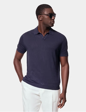Navy Premium Knitted Linen Polo Shirt