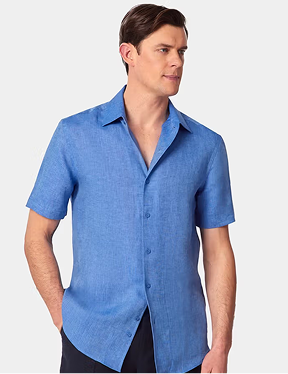 Mid Blue Linen Shirt - Short Sleeve