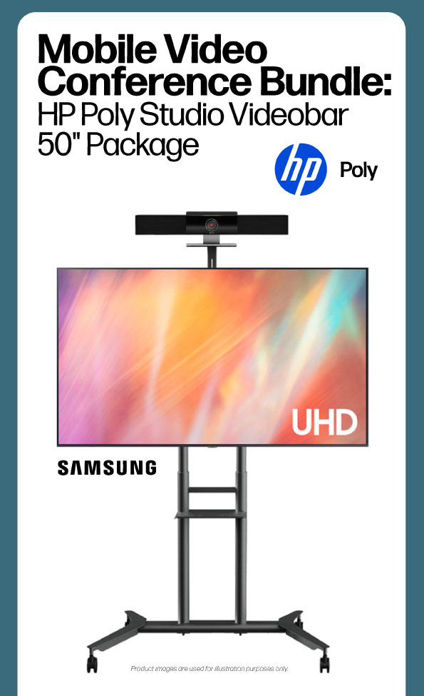 Mobile Video Conference Bundle: HP Poly Studio Videobar 50" Package + Samsung Display