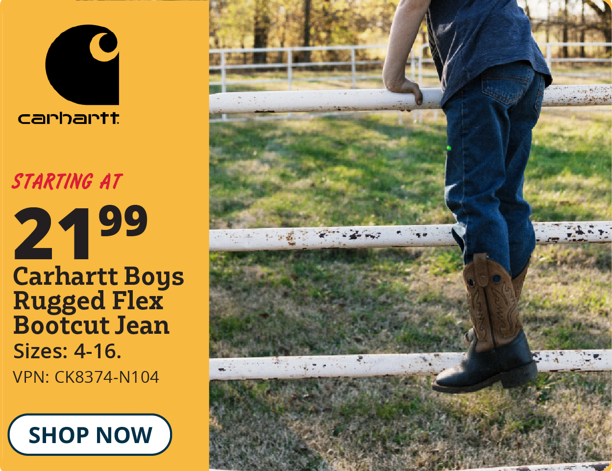 CARHARTT BOYS RUGGED BOOTCUT JEAN