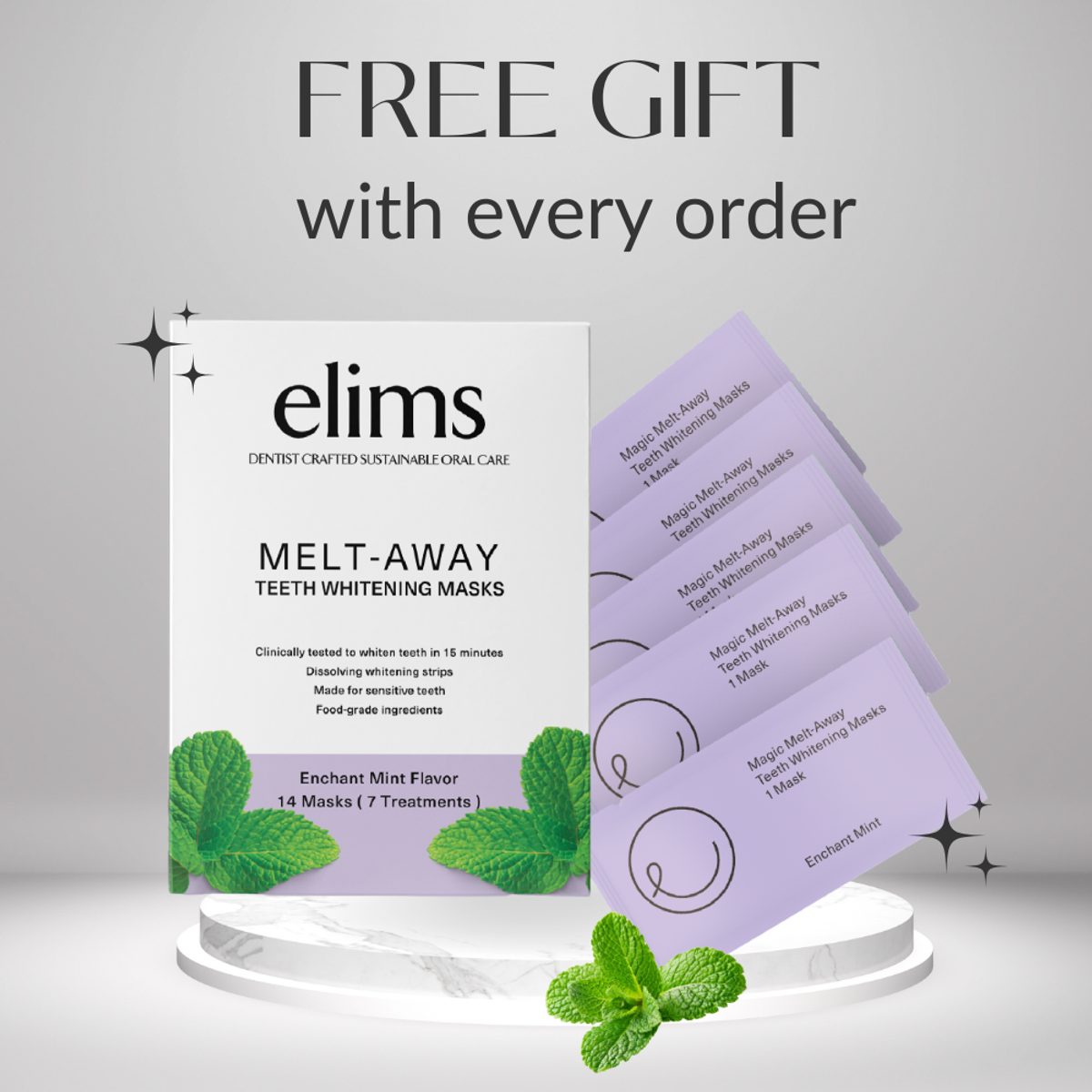 Free ELIMS teeth whitening strips with every order