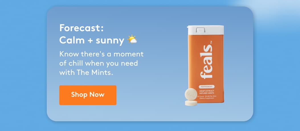 Forecast:  Calm + sunny 🌤️  Know there's a moment  of chill when you need  with The Mints. shop Now
