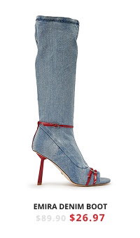 AZALEA WANG EMIRA DENIM STILETTO OPEN TOE BOOT