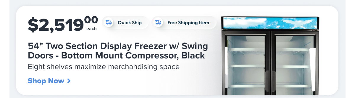 MoTak 54" Two Section Display Freezer w/ Swing Doors