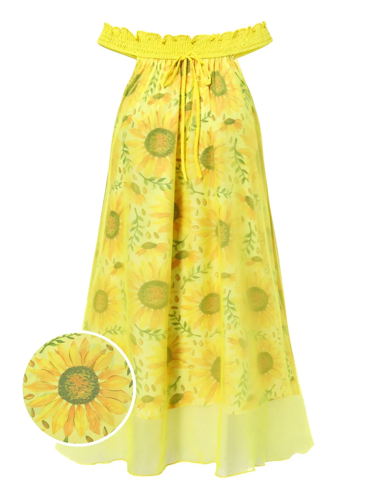 [Pre-Sale] Yellow 1950s Sunflower Boat Neck Tulle Nightdress