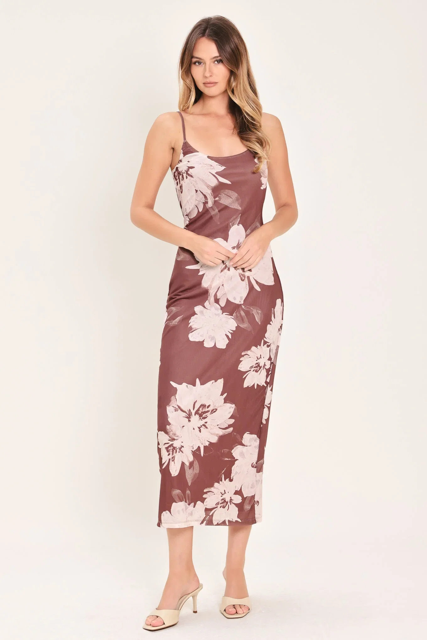 Image of Rosewood Bloom Power Mesh Midi Dress