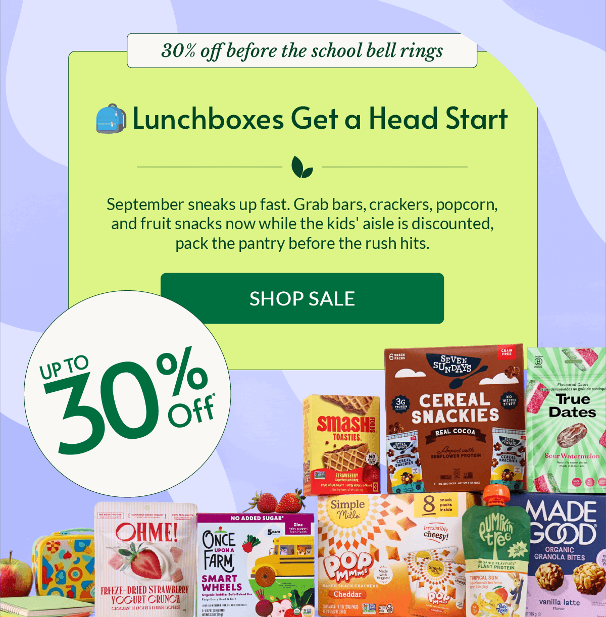 HERO SALESS BANNER / Back-To-School SALE / Kid's Snacks / Up to 30% OFF