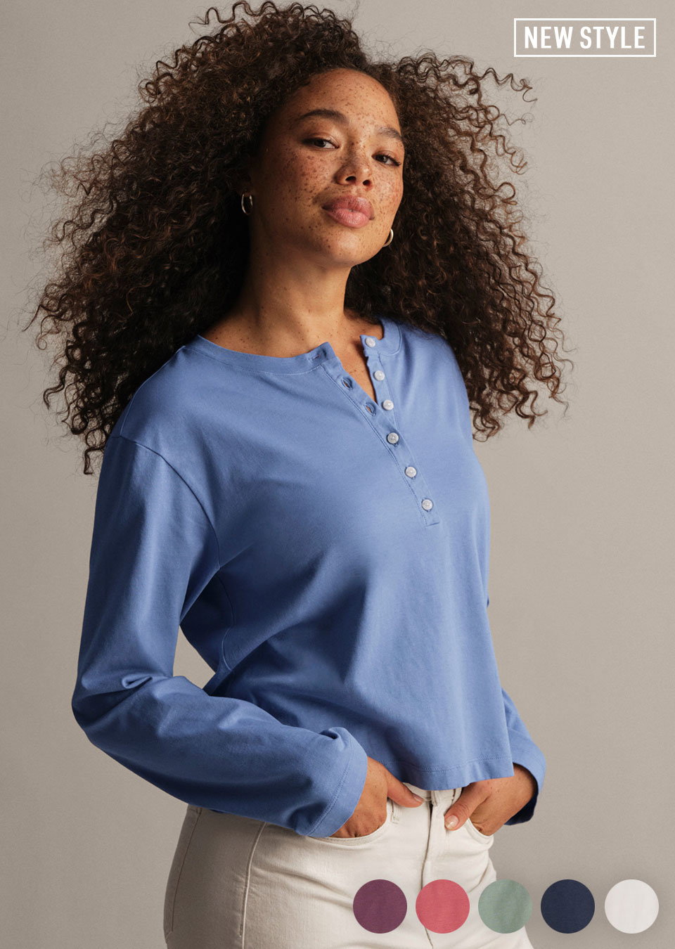 Sunwashed Cropped Boxy Henley Tee