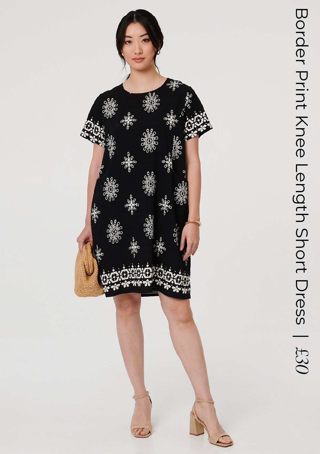 Border Print Knee Length Short Dress | Shop Now