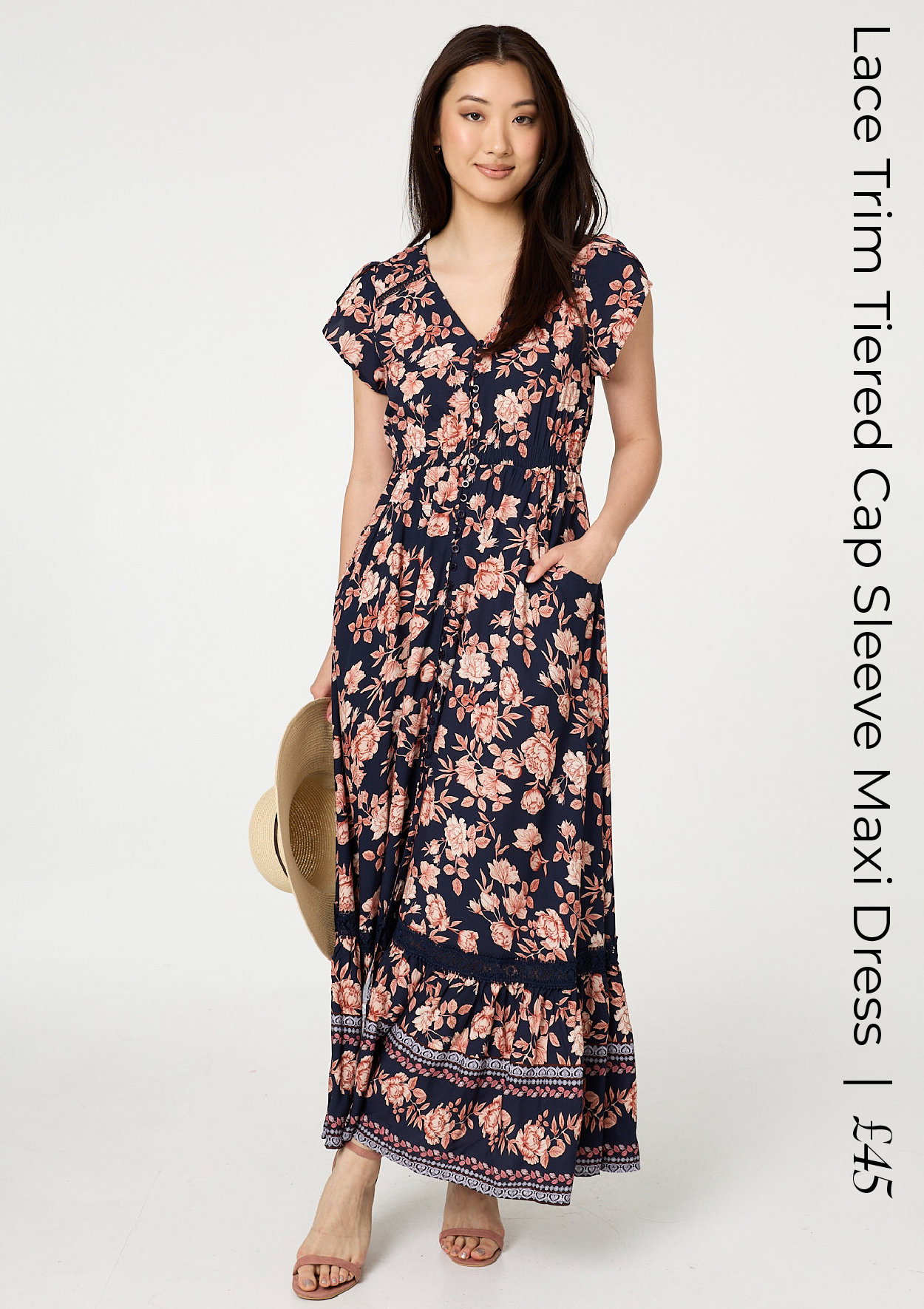 Lace Trim Tiered Cap Sleeve Maxi Dress | Shop Now