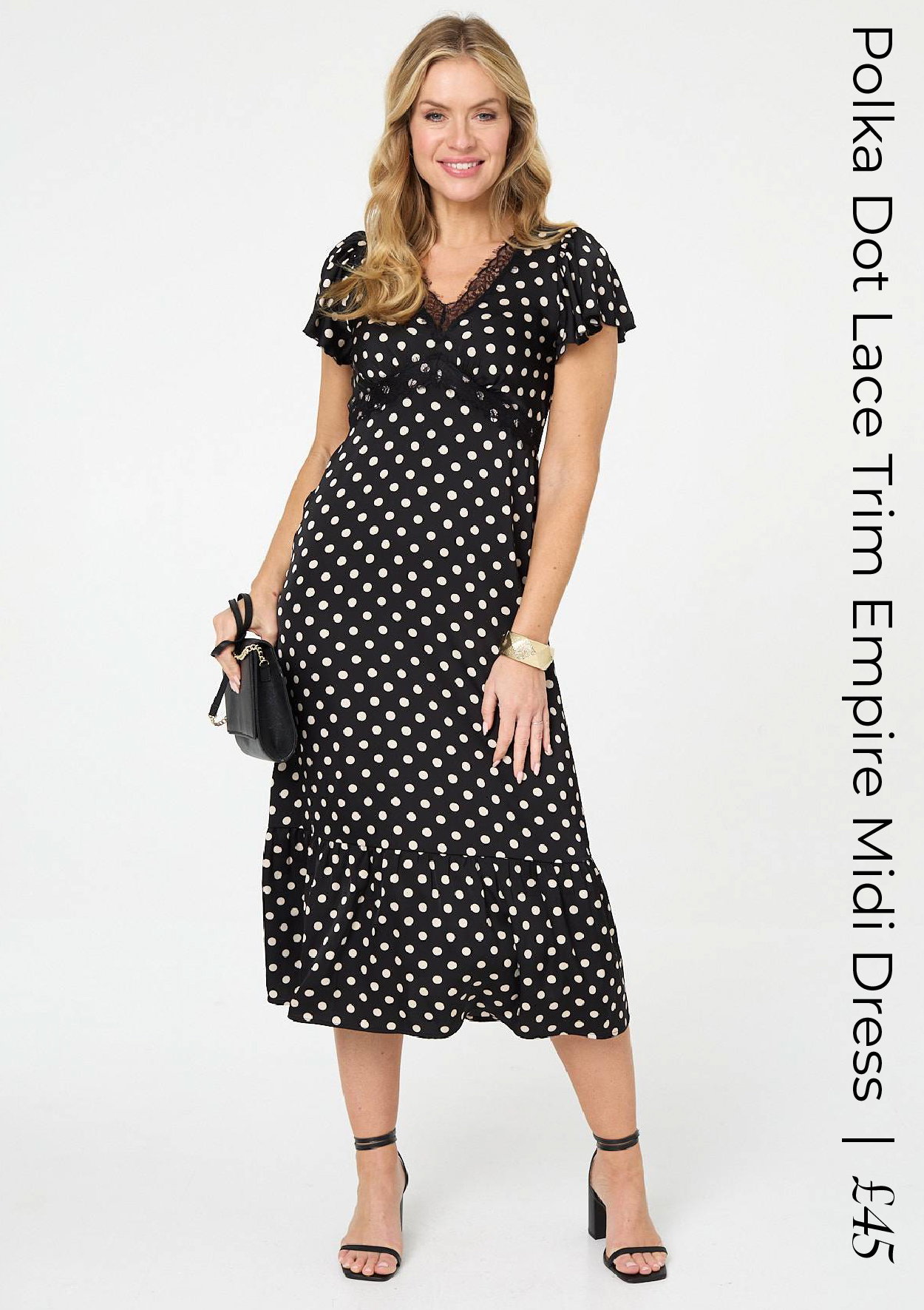 Polka Dot Lace Trim Empire Midi Dress | Shop Now