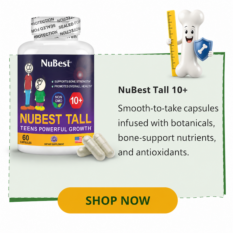 NuBest Tall 10+ Smooth-to-take capsules infused with botanicals, bone-support nutrients, and antioxidants.