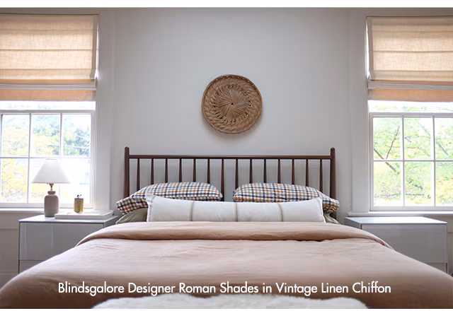 Blindsgalore Designer Roman Shades in Vintage Linen Chiffon