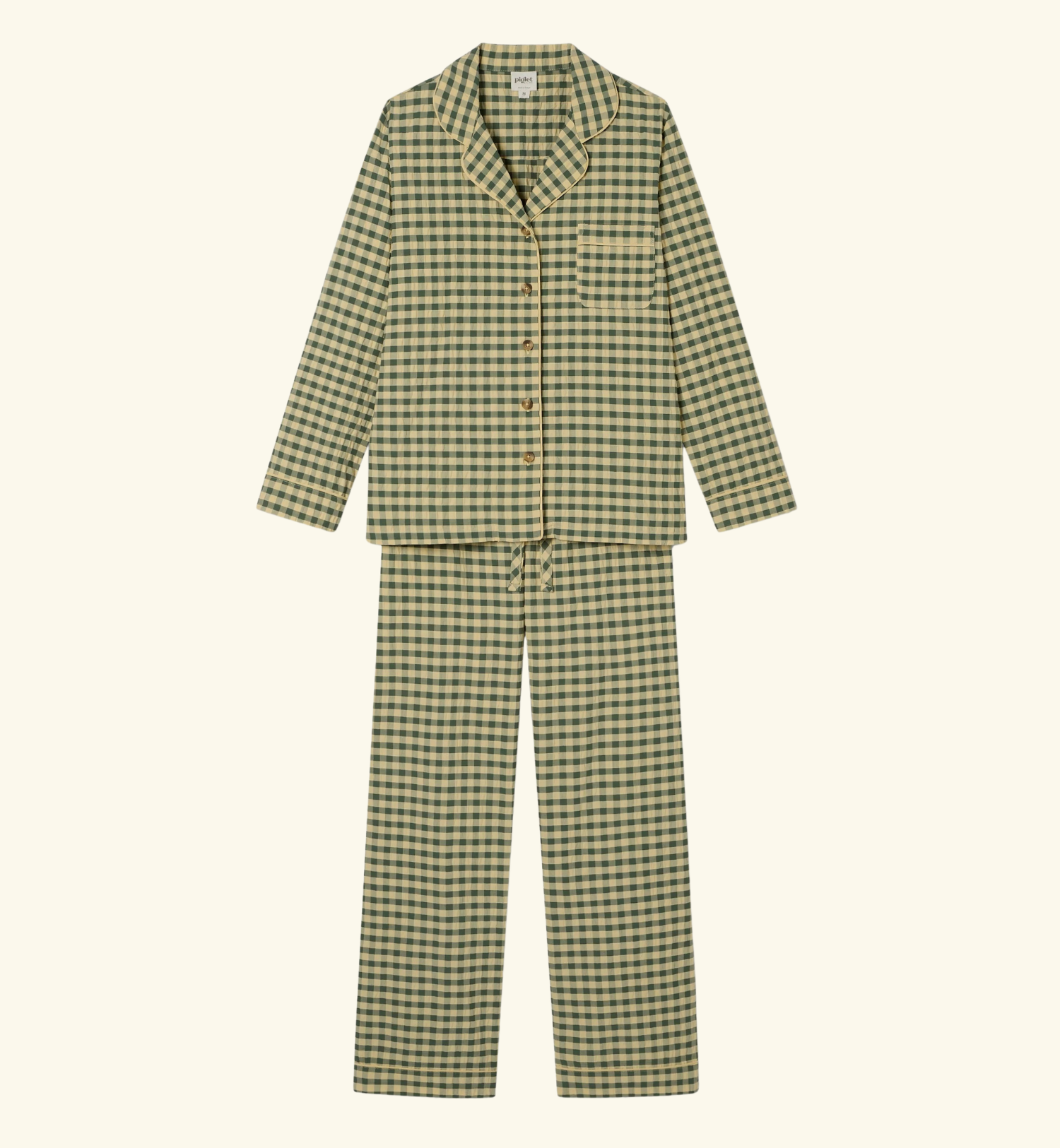 Elm Green & Butter Yellow Gingham Cotton Trouser Set