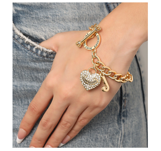 Crystal Heart Charm Toggle Bracelet