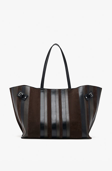 Days Carryall in Calf Striped Intarsia in Black/Espresso