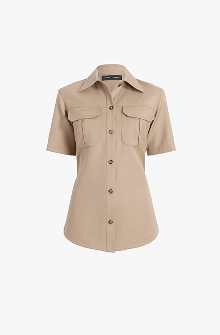 Nali Top in Wool Gabardine in Khaki