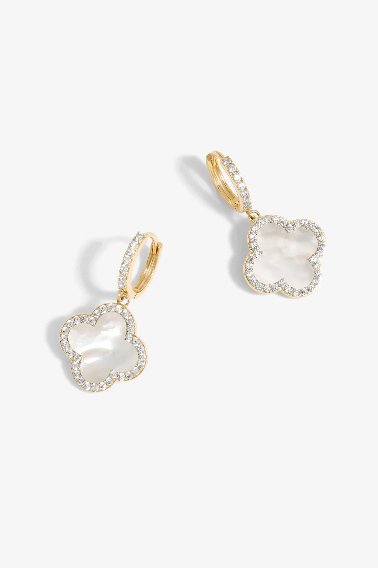 Image of Jon Richard Gold Plated And Mother of Pearl Clover Huggie Earrings