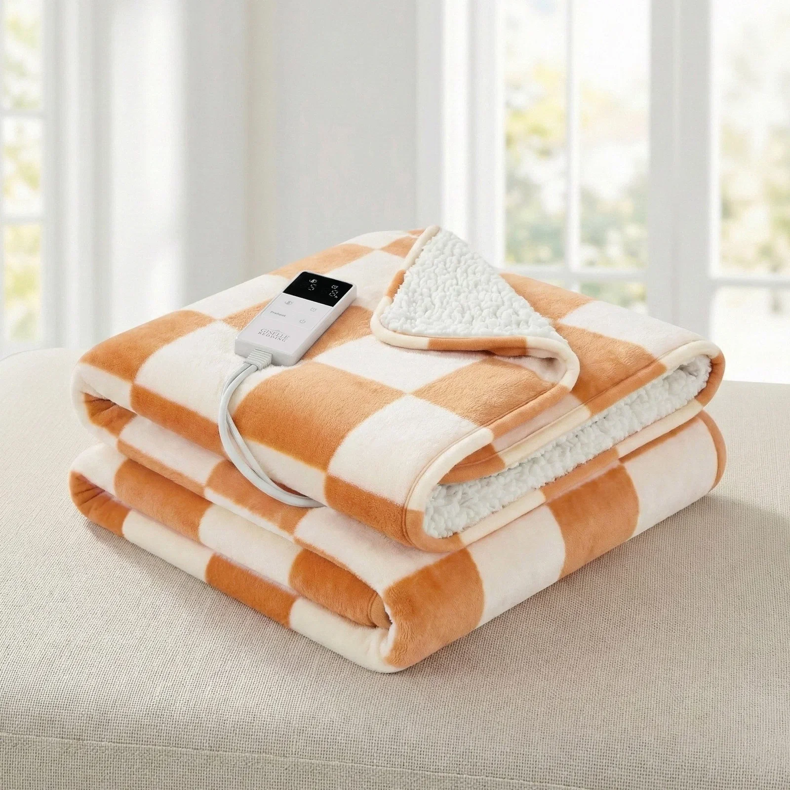 Electric Throw Rug Dual Side Fleece Flannel Heated Blanket Yellow