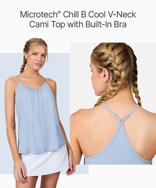 women's microtech chill b cool v-neck cami top with built-in bra
