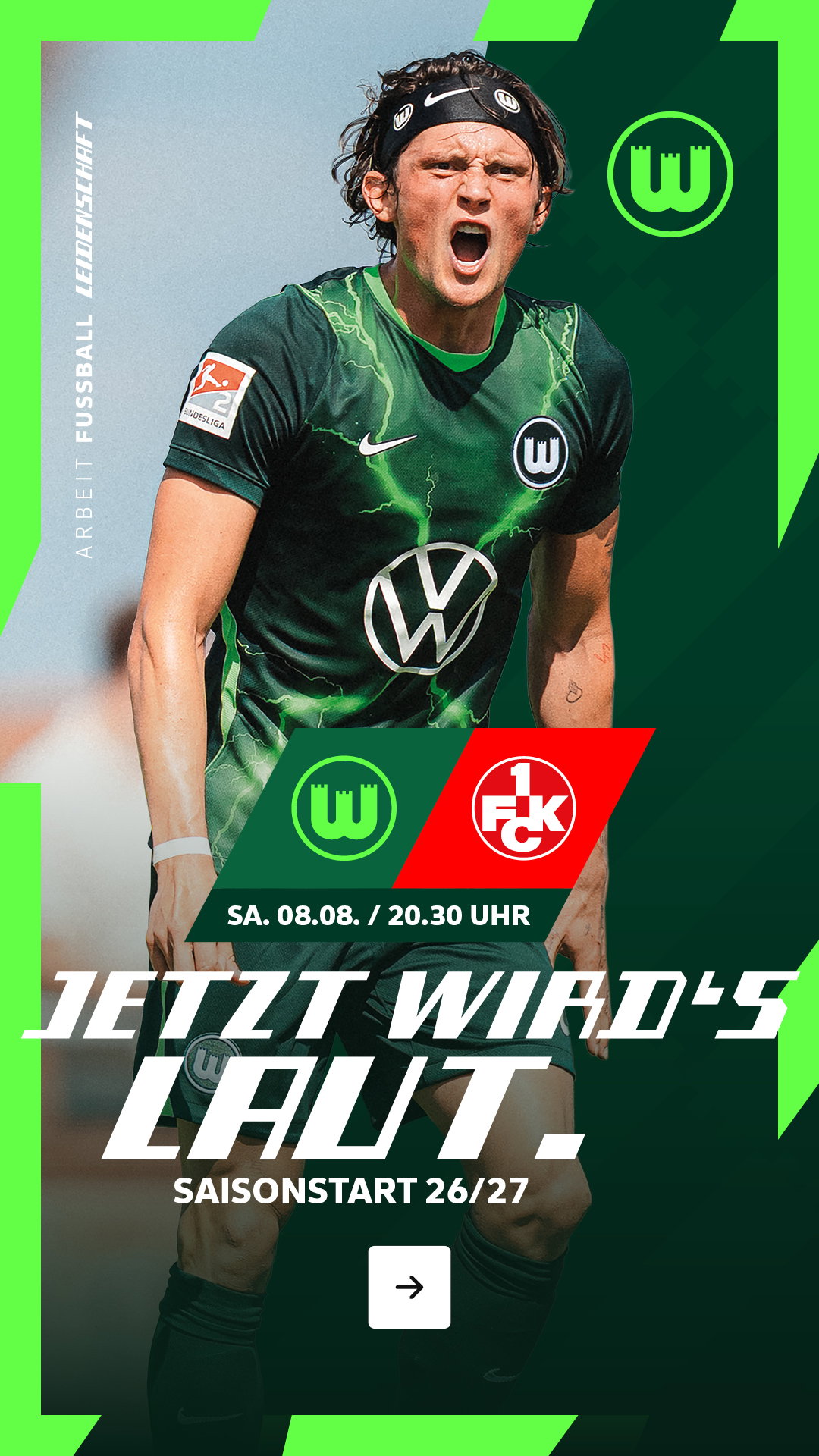 Tageskartenverkauf VfLWolfsburg gegen 1. FC Kaiserslautern.