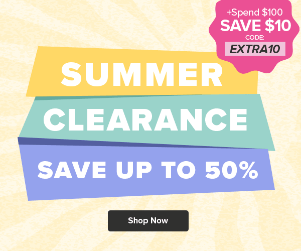 Save up to 50% on Summer Clearance, +Spend $100, Save $10 with coupon code EXTRA10