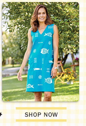Shop Now. M.MAC Rock Fish Knee-Length Sleeveless Cotton Knit Dress With Pockets 