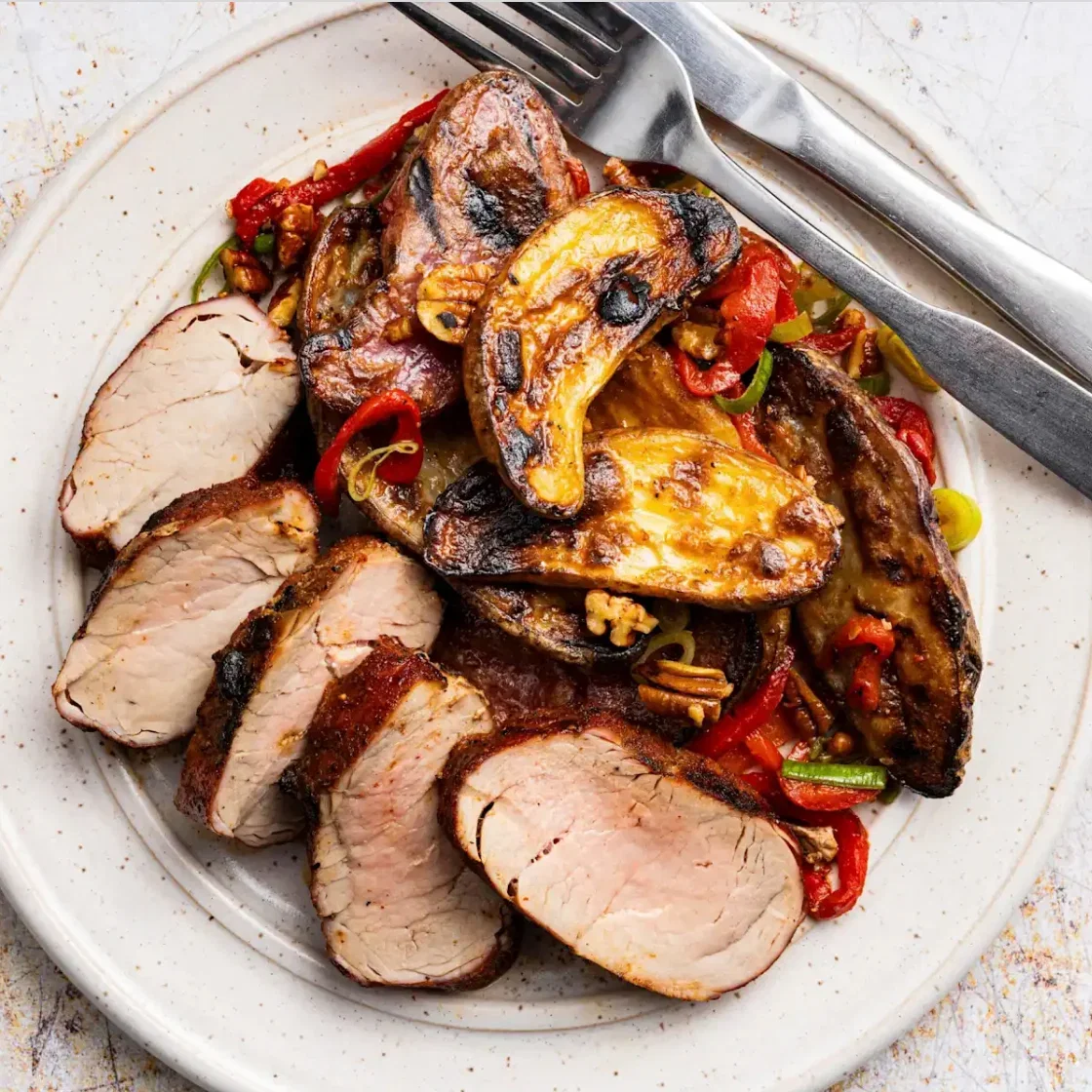 Grilled Spice-Rubbed Pork Tenderloin with Charred Fingerling Potato Salad