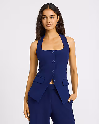Studio Stretch Twill Halter Cutaway Blazer Vest