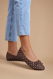 Katerina Polka Dot Bow Detail Satin Ballet Pumps