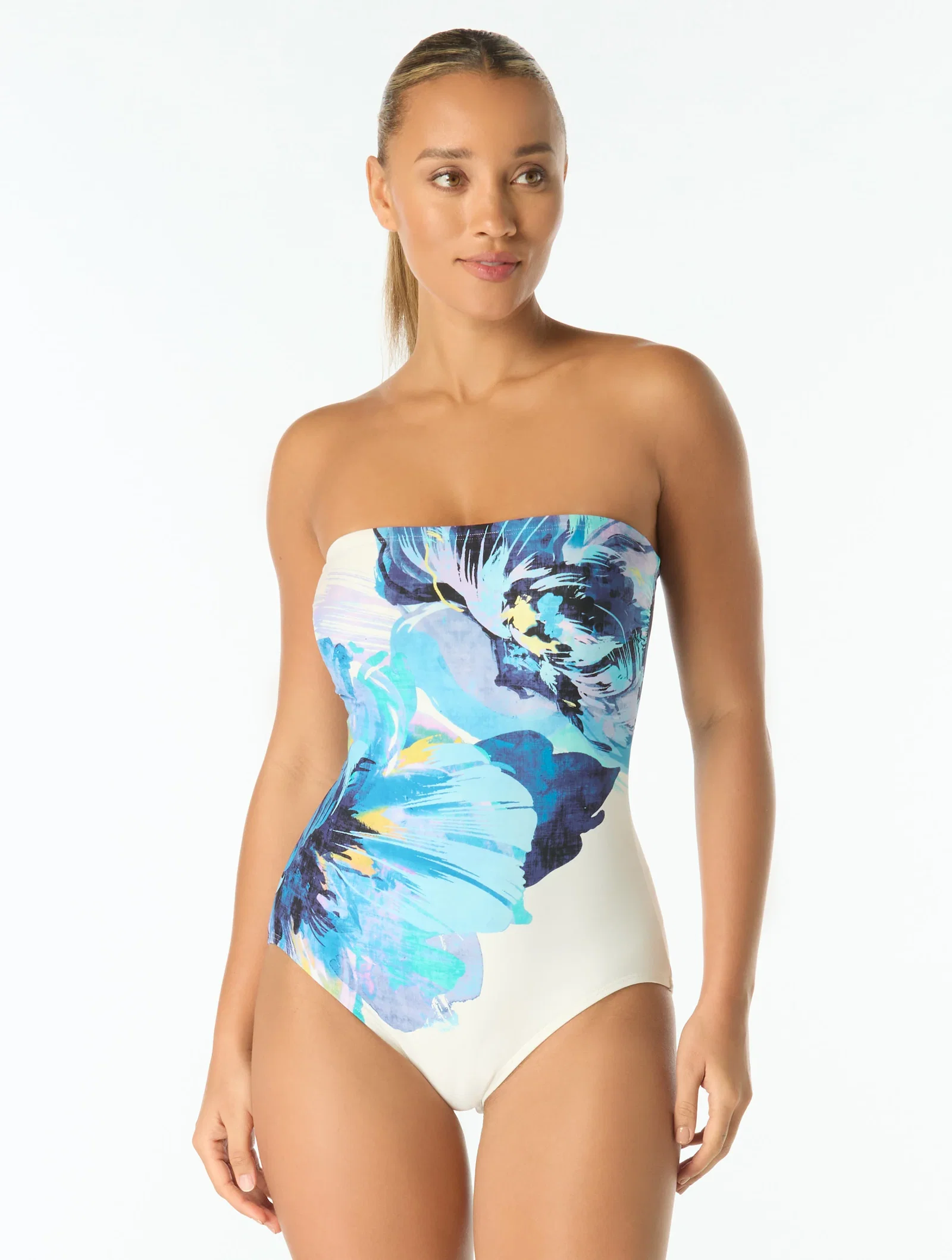 Image of Carmen Marc Valvo Underwire Bandeau One Piece Swimsuit - Garden Party