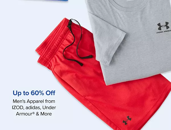 Up to 60% off mens apparel from IZOD, adidas, Under Armour and more. Shop now. A gray tee shirt and red sweatpants.