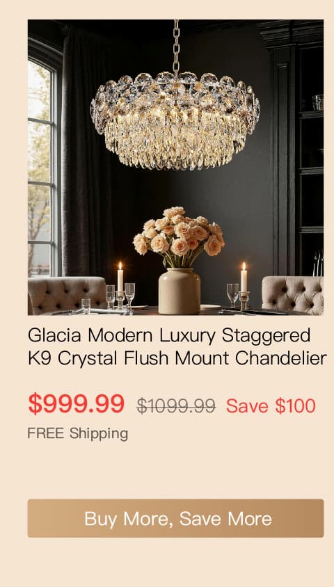 Glacia Modern Luxury Staggered K9 Crystal Flush Mount Chandelier
