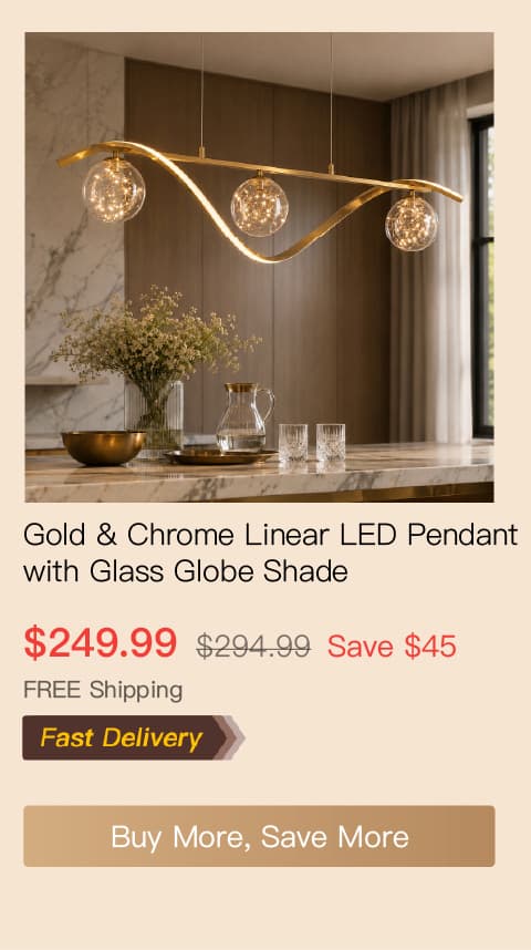 Gold & Chrome Linear LED Pendant with Glass Globe Shade