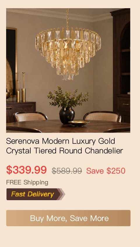 Serenova Modern Luxury Gold Crystal Tiered Round Chandelier