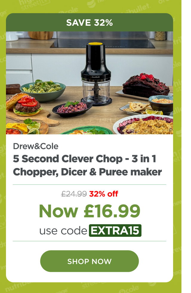 Drew&Cole 5 Second Clever Chop - 3 in 1 Chopper, Dicer & Puree maker