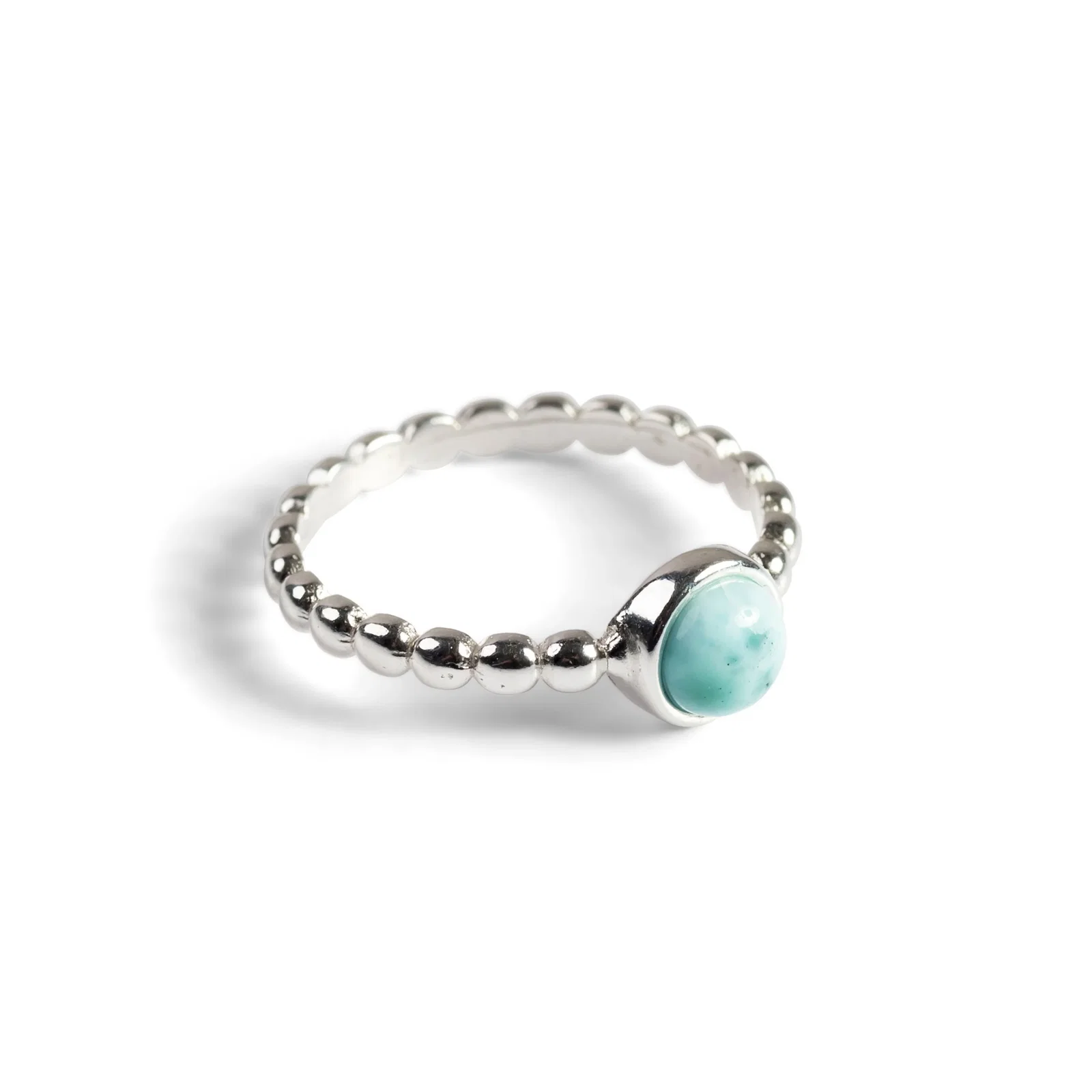 Image of Round Charm Bead Ring in Silver and Larimar