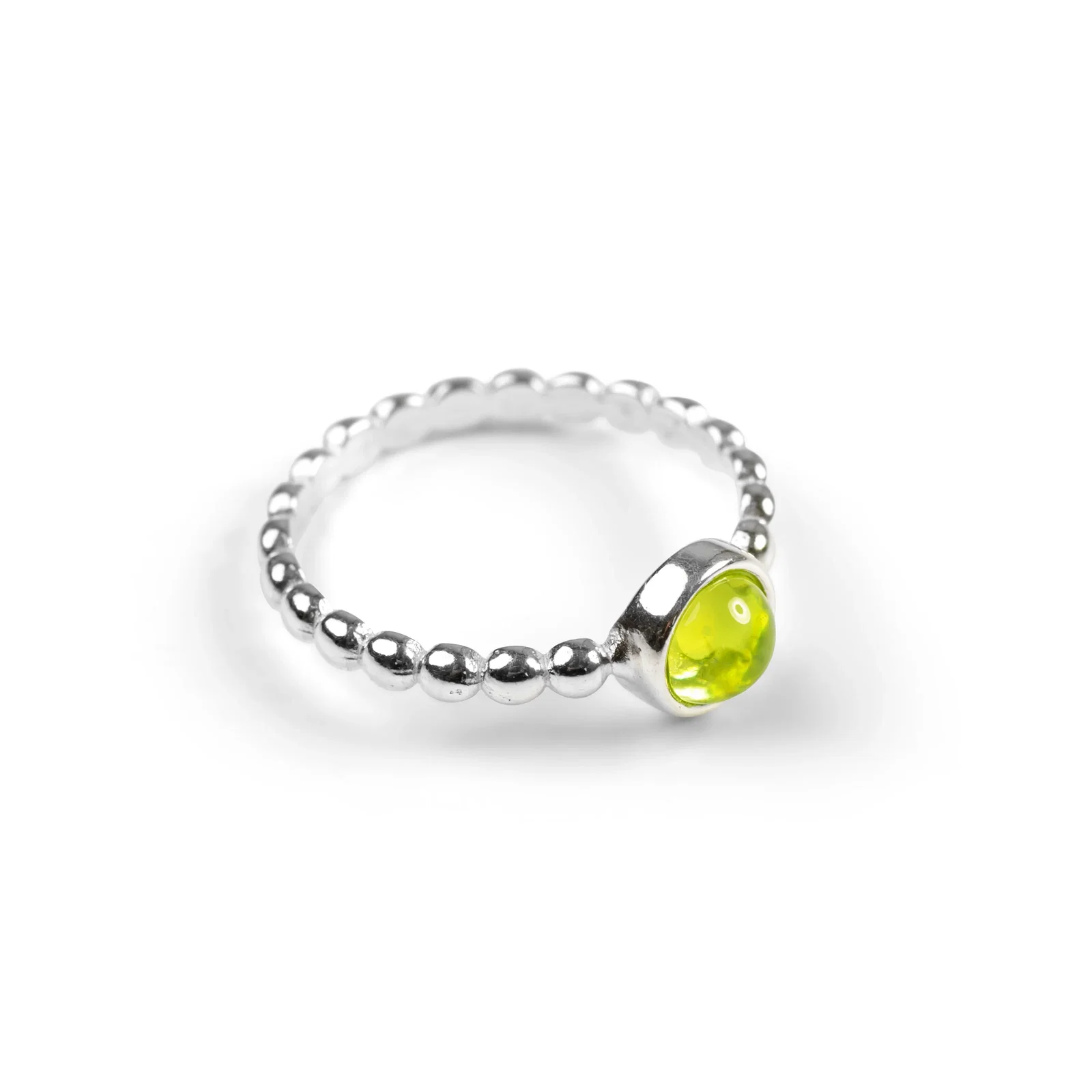 Image of Round Charm Bead Ring in Silver and Peridot