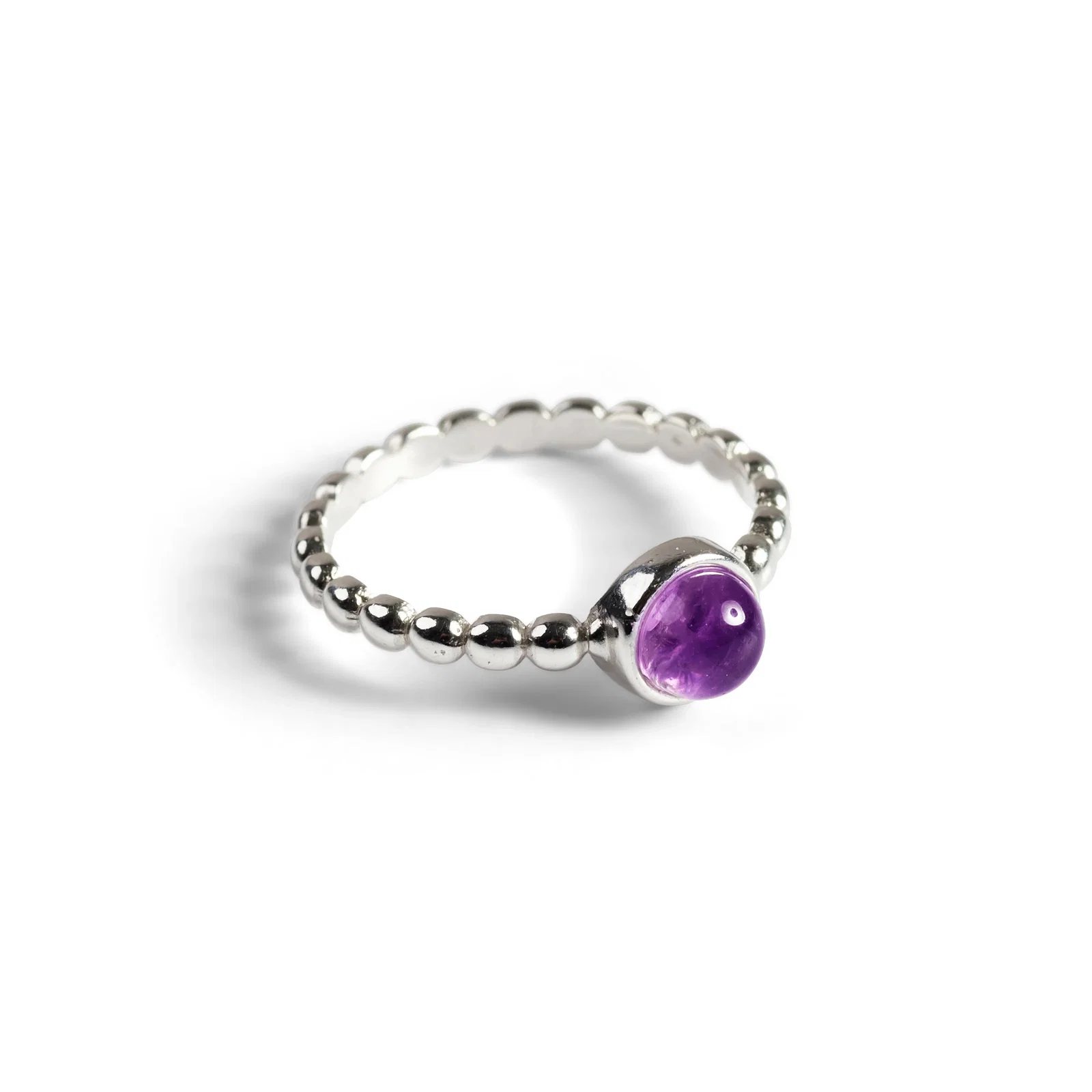 Image of Round Charm Bead Ring in Silver and Amethyst