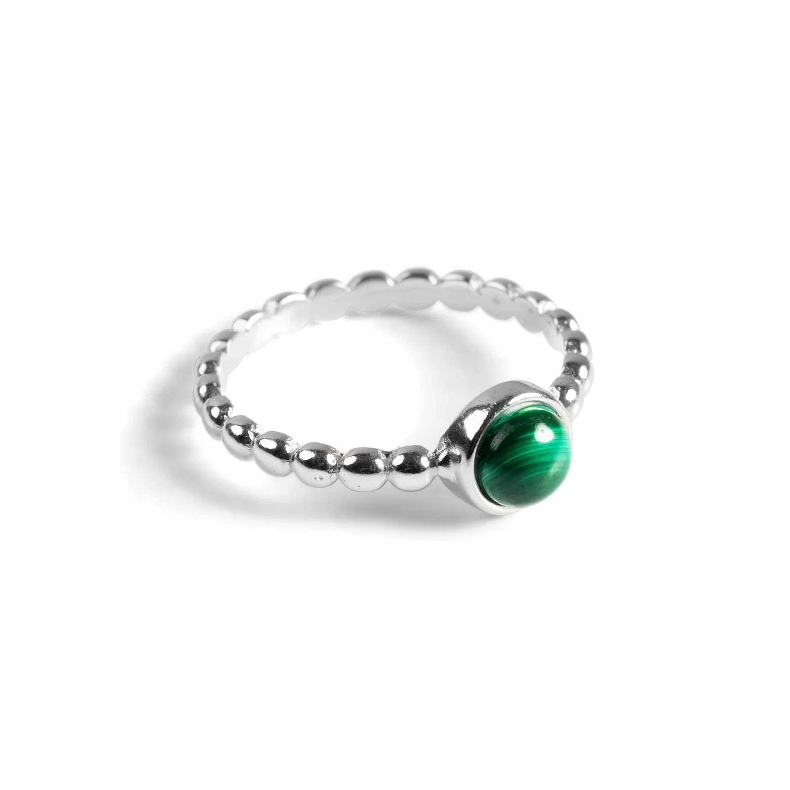 Image of Round Charm Bead Ring in Silver and Malachite