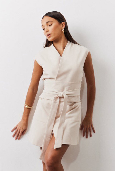 Structured Pocket Detail Belted Mini Dress