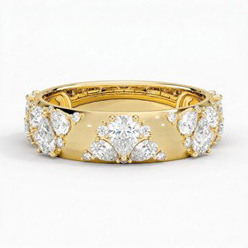 18K Yellow Gold Mosaic Lotus Pear and Round Diamond Ring