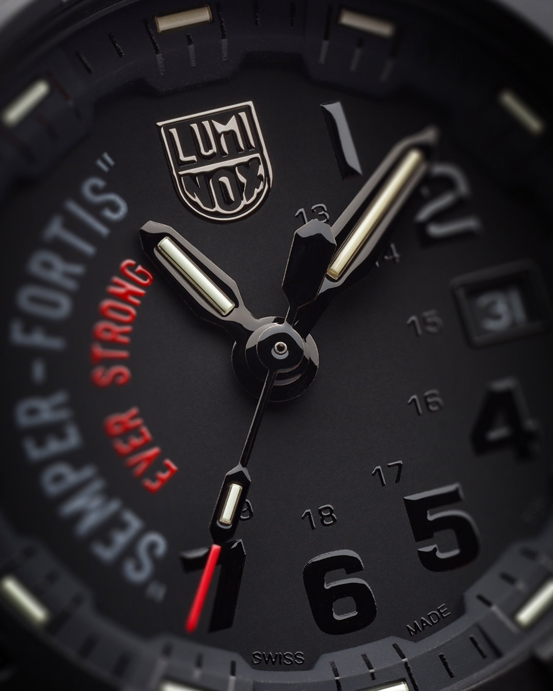 Watch detail shot on black background