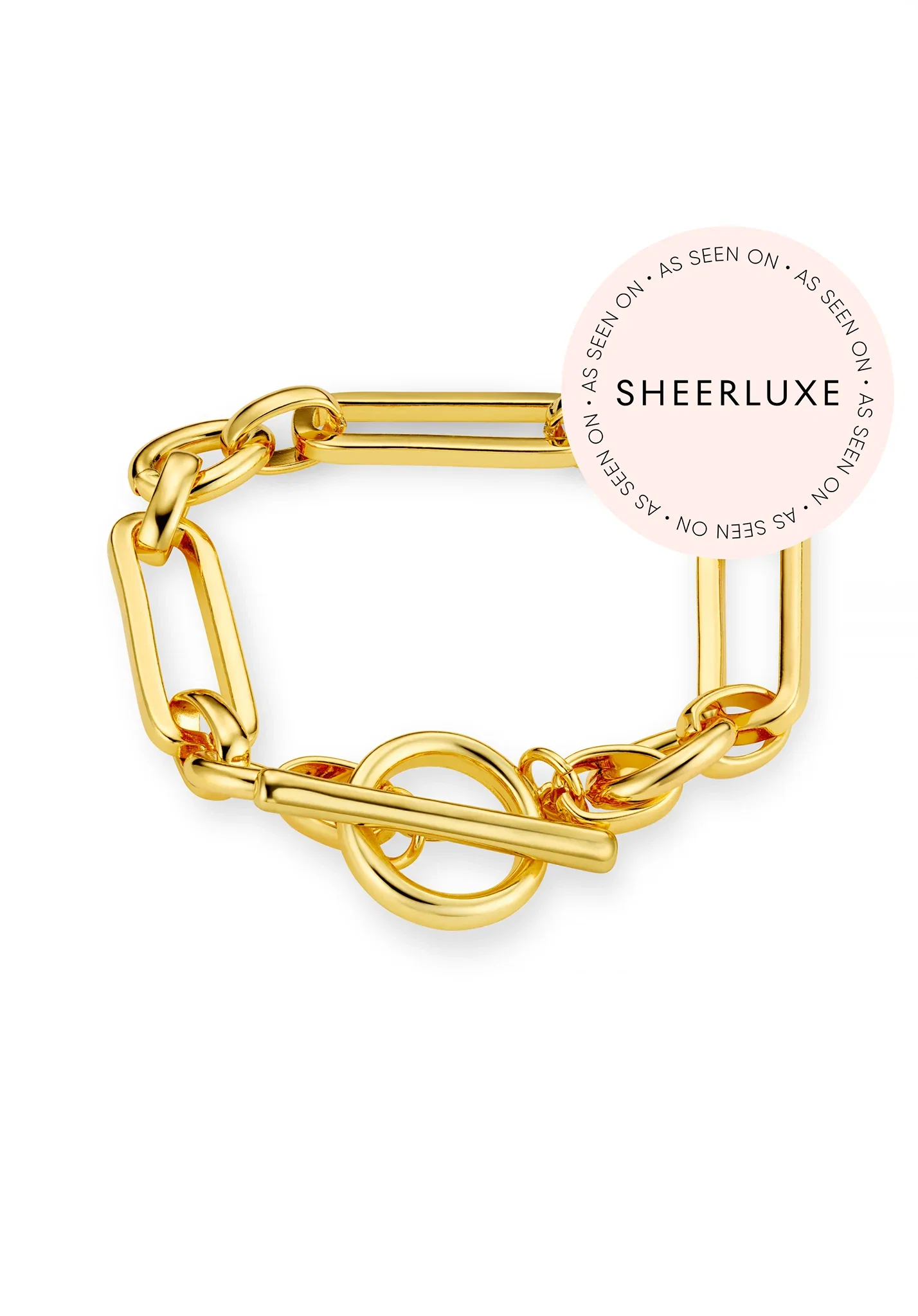 Image of Rectangular Link T-Bar Bracelet - Gold