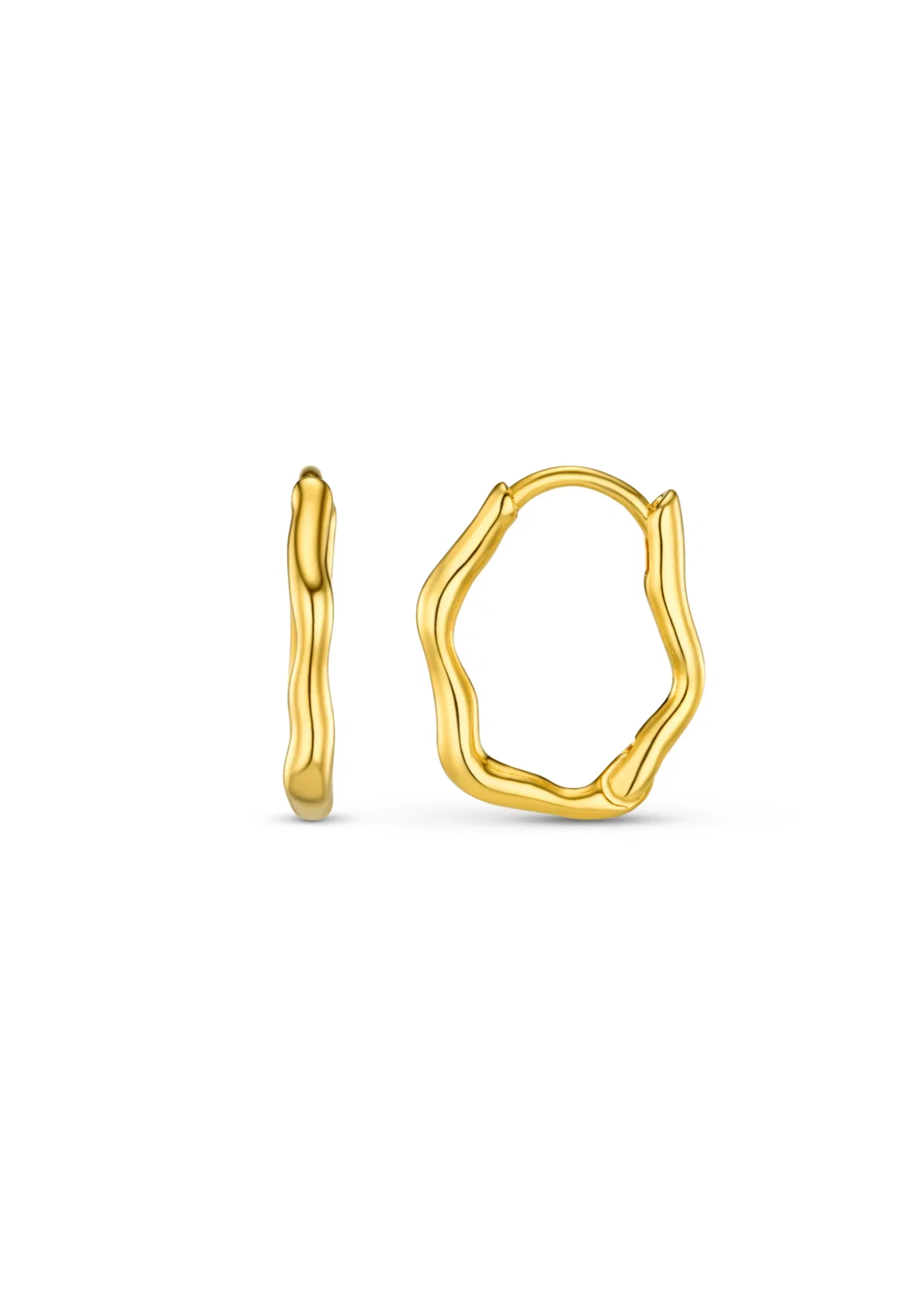 Image of Organic Wave Huggie Hoop Earrings - Gold