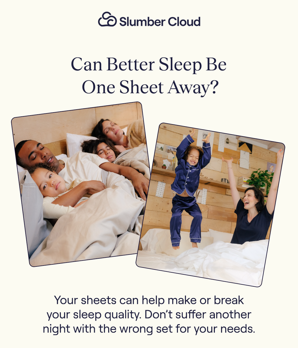 A family sleeping and a mother and daughter playing in bed