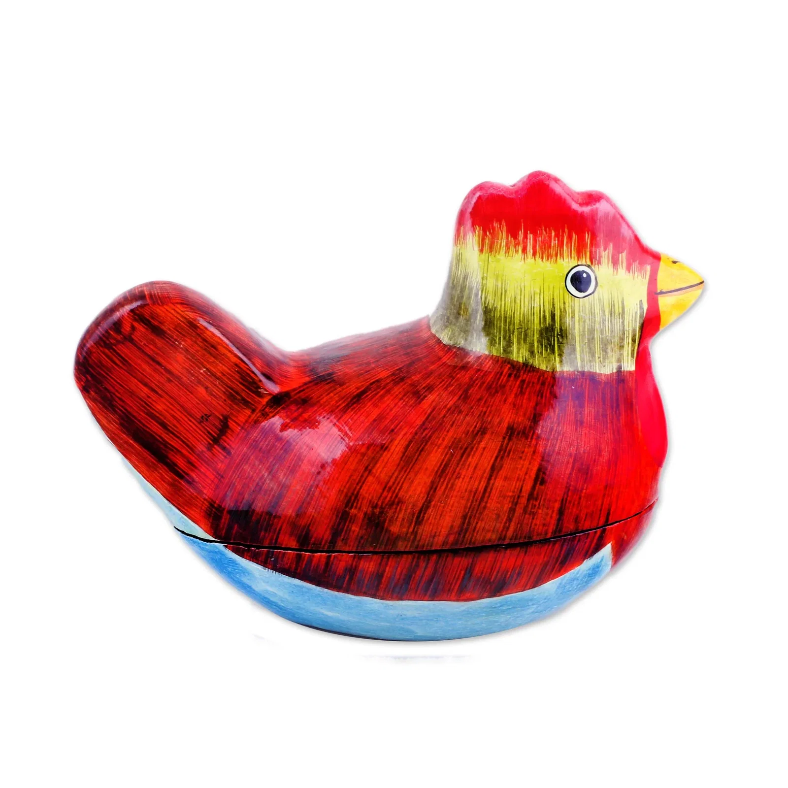 Image of Hand-Painted Papier Mache Rooster Decorative Box from India - Morning Rooster