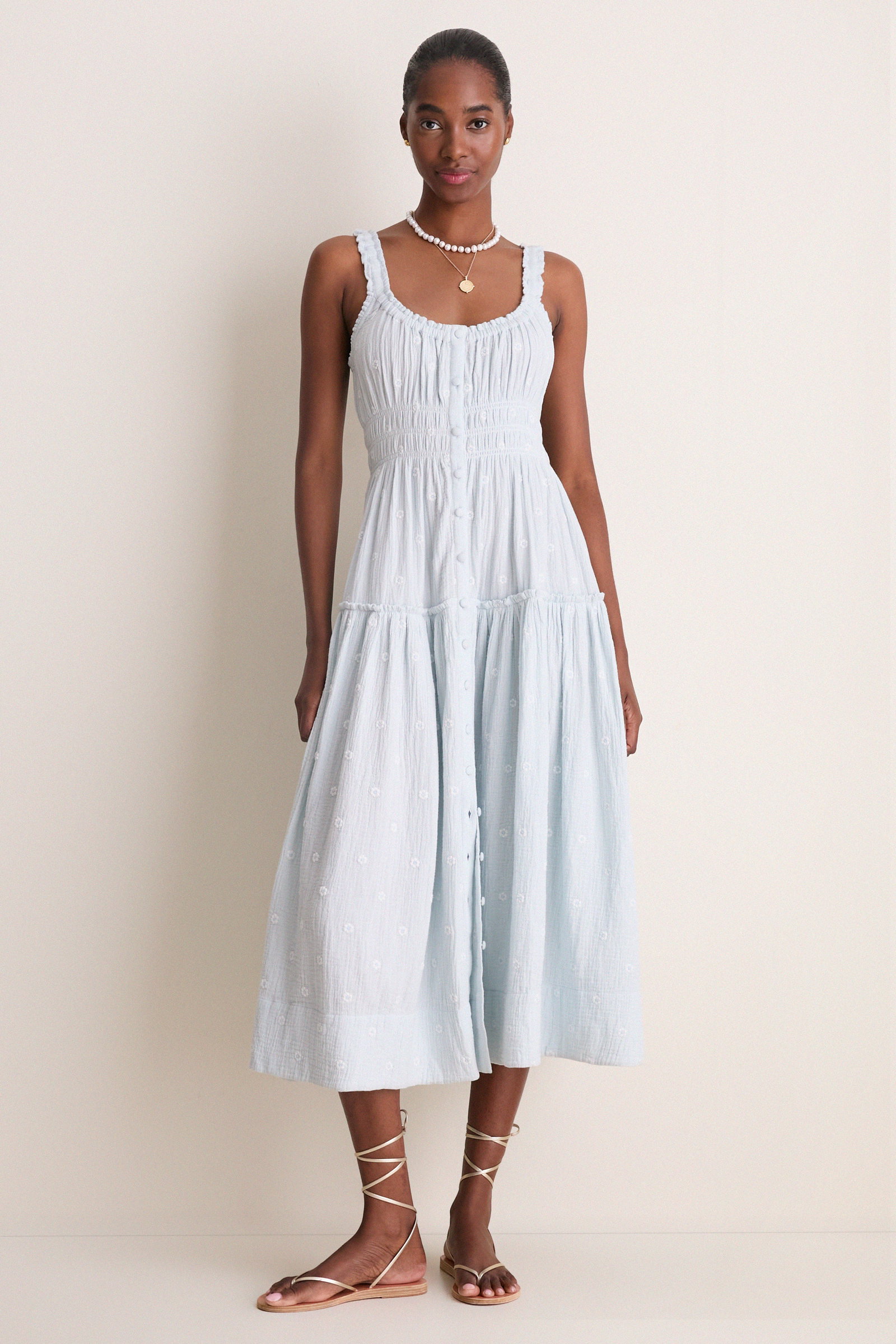 Image of Blue Gauze Daisy Embroidered Landis Midi Dress