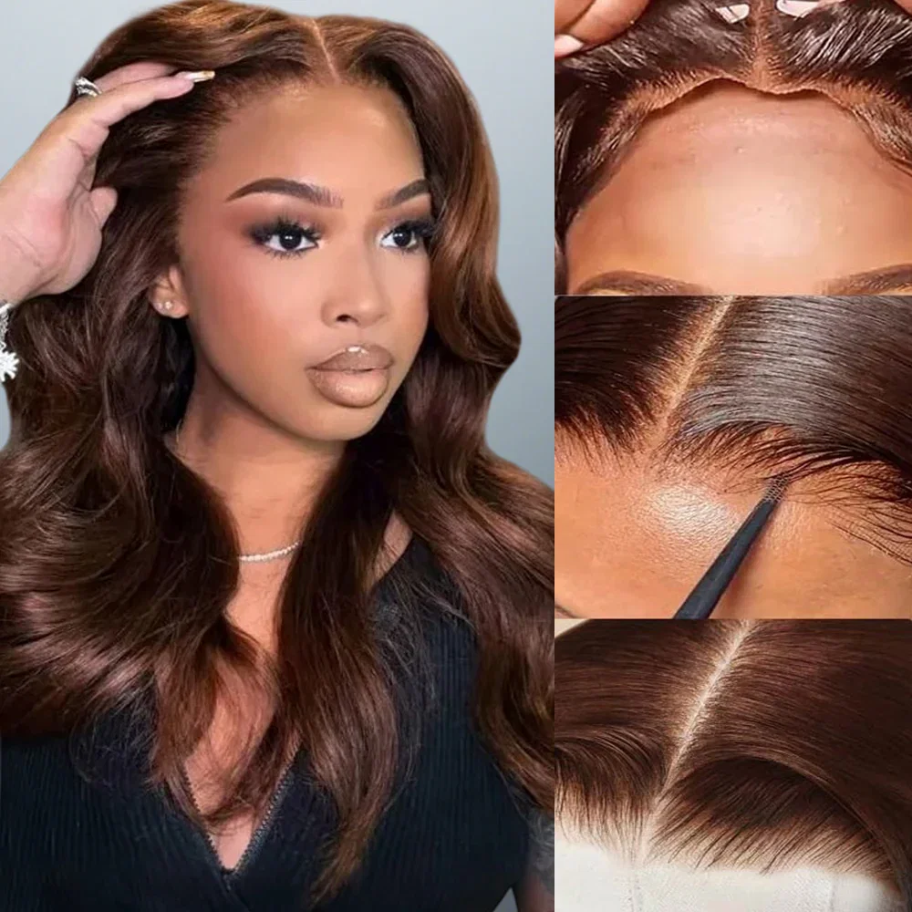 Megalook 13x6 Three-Go™ Chocolate Brown Glueless Wigs Straight With Drawstring 100% Human Hair Wig - 180% Transparent Lace / Body Wave / 18